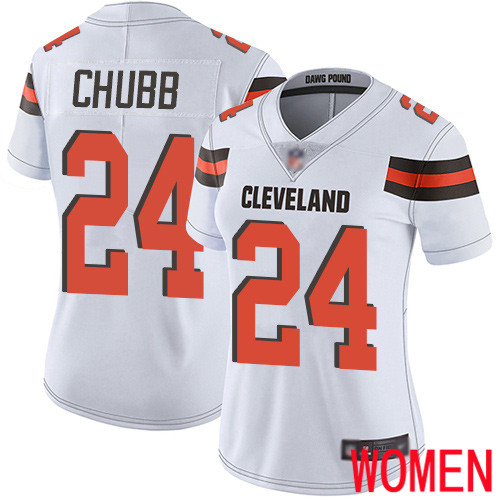 Cleveland Browns Nick Chubb Women White Limited Jersey 24 NFL Football Road Vapor Untouchable